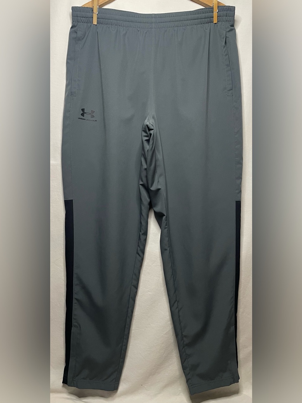 Under Armour Gray Men's Athletic Loose Fit Pants with Zip Bottoms